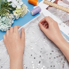 2 Yards×61.4 Inch White Stars Moon Sequins Lace Fabric Sparkly Embroidery Fab…