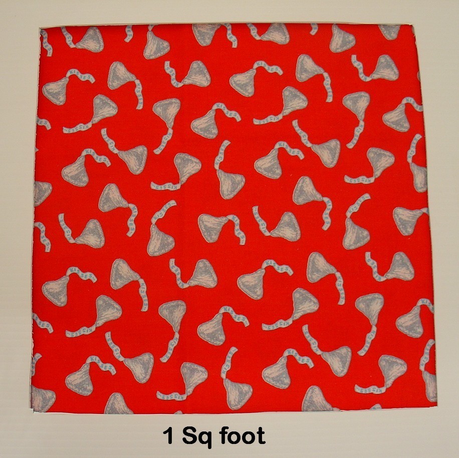 TRUE RED 1/2 yd x 44 Cotton Fabric with silver sparkley kisses
