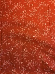 Red Calico Cotton Fabric: 45” By 2 .5Yards, Doll Making, Quilt, Ivory Sprig Leaf