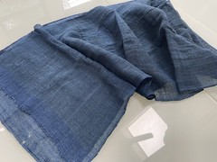 Antique Japanese BORO Indigo Kaya Mosquito Net Fabric Faded Distressed Blue 74″