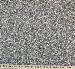 Vtg Floral Calico Fabric By Fabri-Quilt Blue Green White Cottagecore BTHY