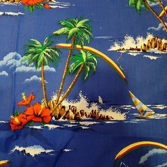 HAWAIIAN Fabric Palm Sailboat Waves Rainbow TRANS PACIFIC TXTILE COTTON 40 X 80″
