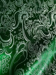 Emerald Green & Silver Paisley – Faux Silk Brocade Jacquard Fabric