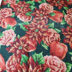 Christmas Floral Fruit Fabric Remnant 18×22 Poinsettia Rose Apple Green