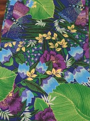 Lot of Vibrant Blue and Green Floral Fabric, 1lb 5oz