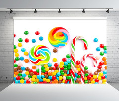 7X5Ft Fabric Sweets Backdrop Candy Lollipops Candy Canes Colorful Candies Candyl