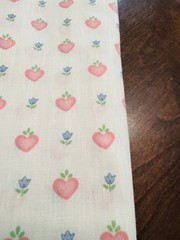 Vtg Country Pink Hearts Blue Tulips Cream Cotton Fabric Quilt Sew Folksy 36×45
