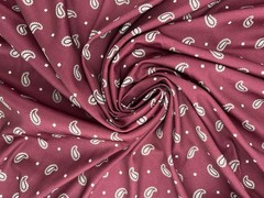 Vtg Fabric Polyester or Nylon – 66″ x 148″ – Burgandy Red Paisley 1970s