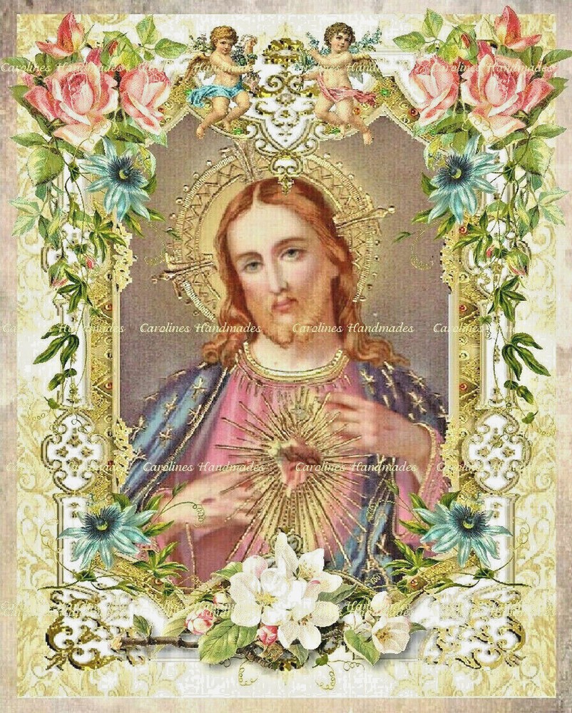 Jesus & Sacred Heart Designer Cotton FabricQuilt Block Multi-size