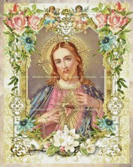 Jesus & Sacred Heart Designer Cotton FabricQuilt Block Multi-size