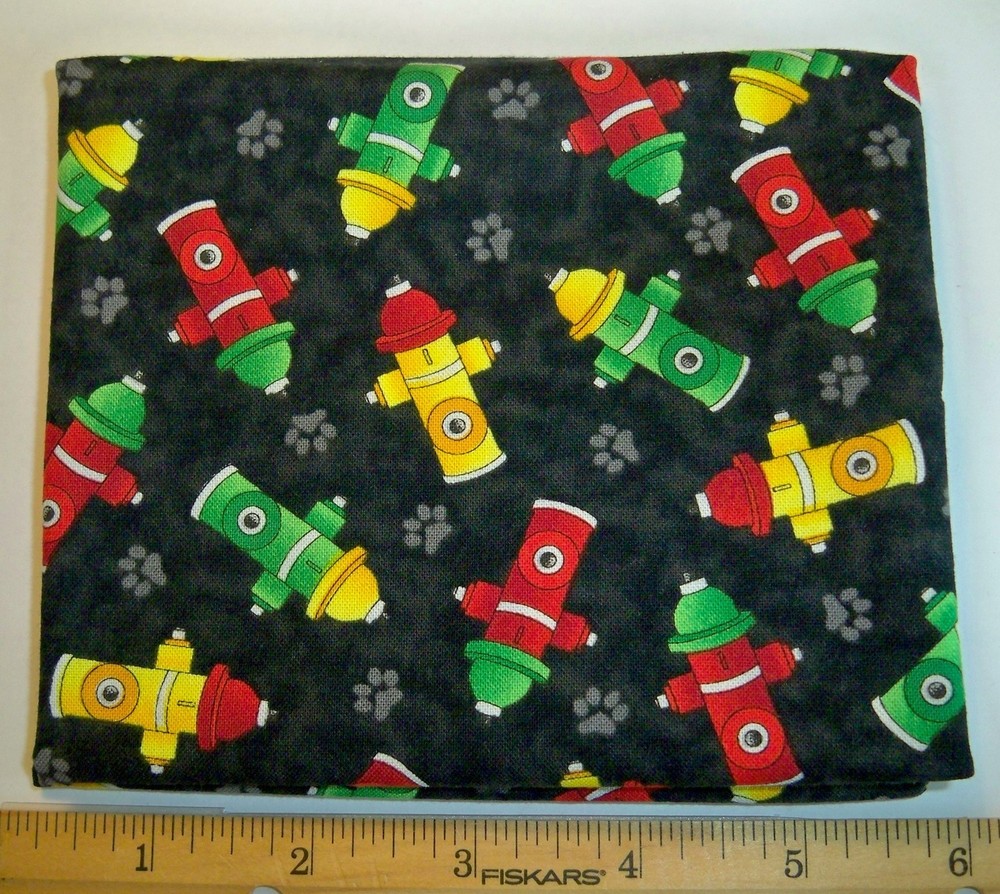 Avlyn “Emergency” Tossed Hydrants and Pawprints on Black Cotton Fat Quarter