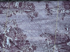 Vintage Burgundy Red French Toile de Jouy Pastoral Whimsical Cotton Fabric 9 Yds