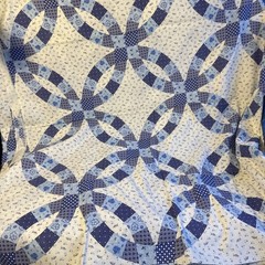 Cheater Quilt Fabric Wedding Ring 90s VTG 90×100 Duvet Blue & White NEW Sewing