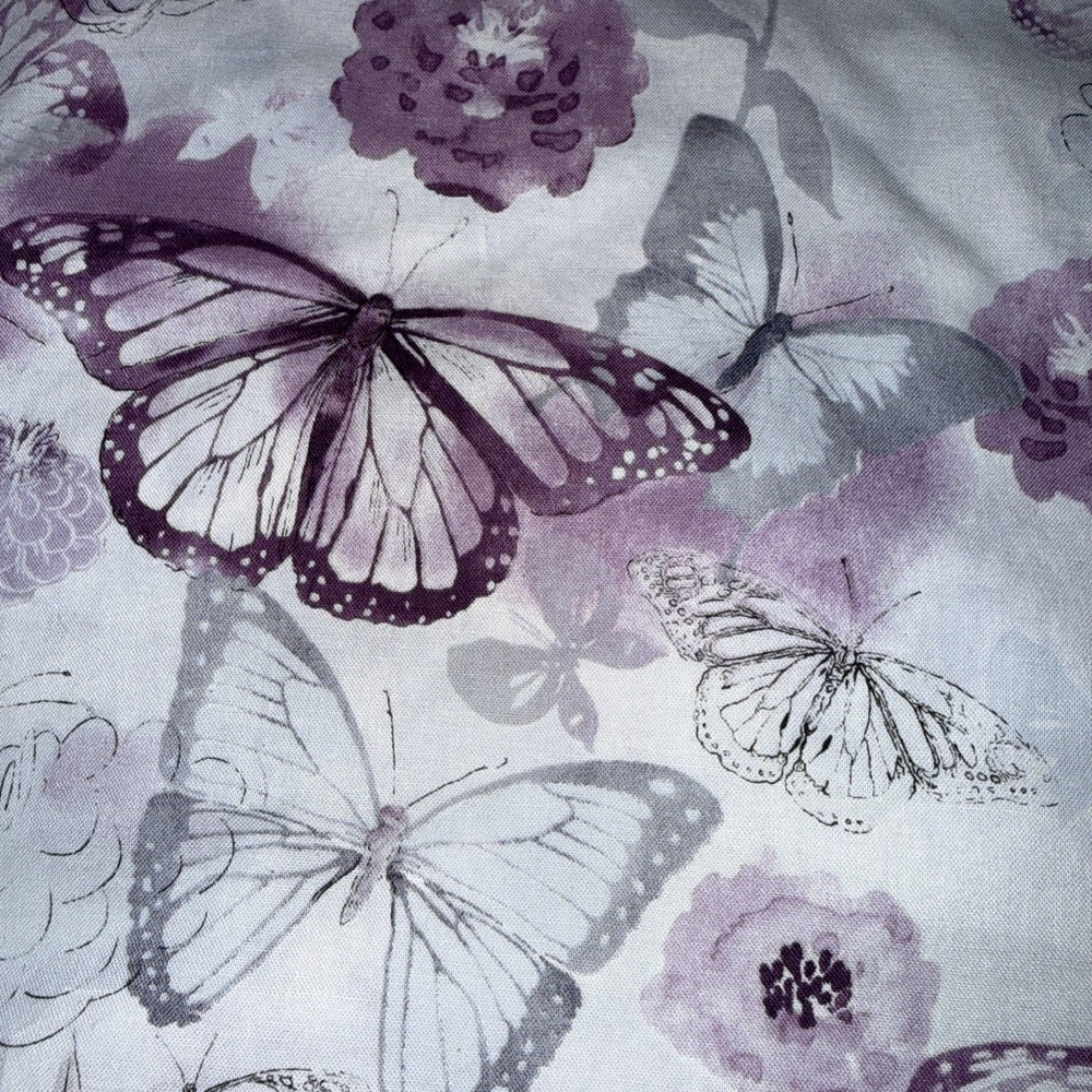 VTG Joann Fabrics Keepsake Calico Purple/Gray Flowers/Butterflies 108” X 42”