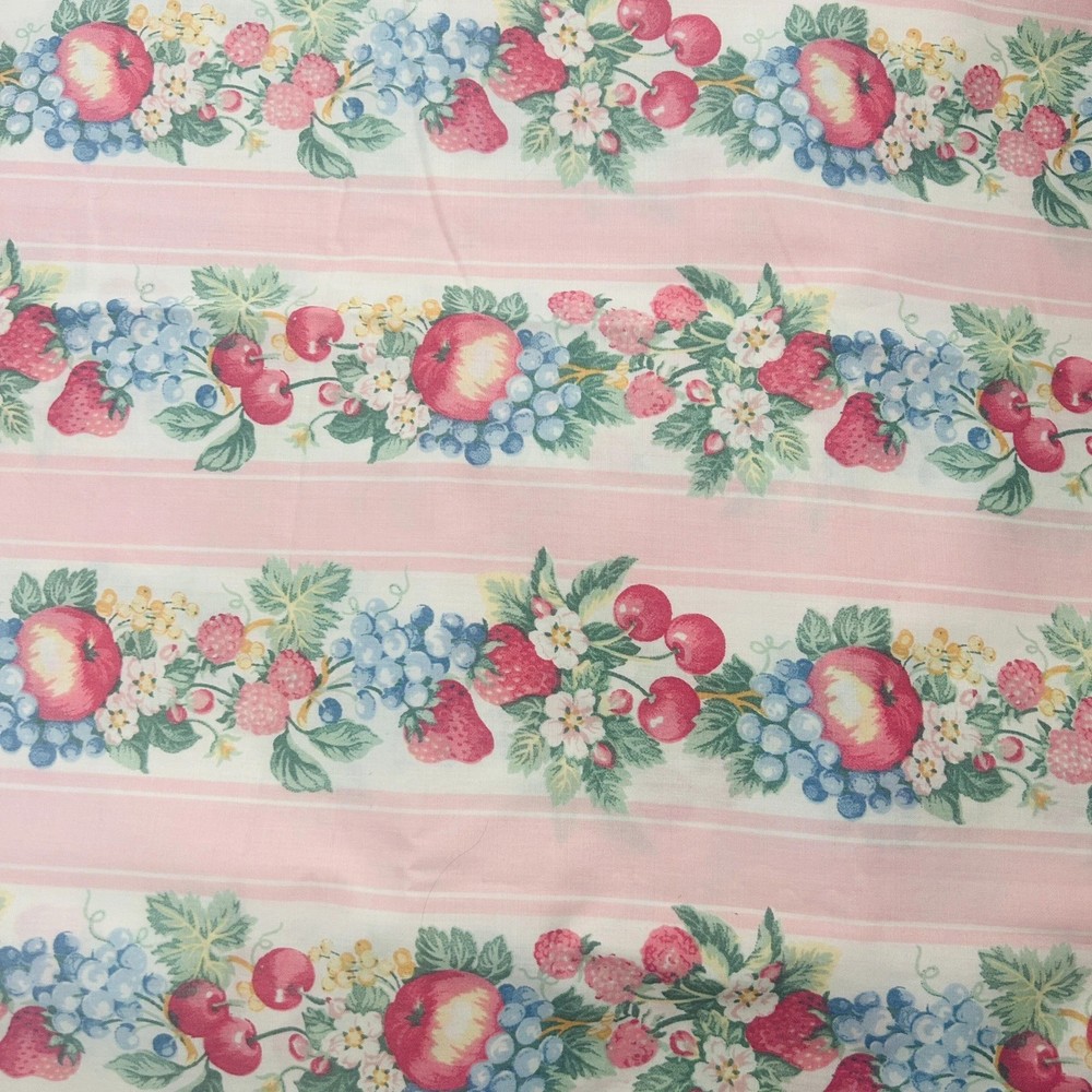 Vintage 90’s Joan Kessler Cottagecore Pink Stripe Strawberry Fabric 1.25 yd 44″