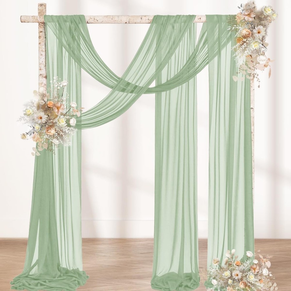 MLMW Sage Green Wedding Arch Draping Fabric 1 Panel 29″ x 20Ft Sheer Wedding …
