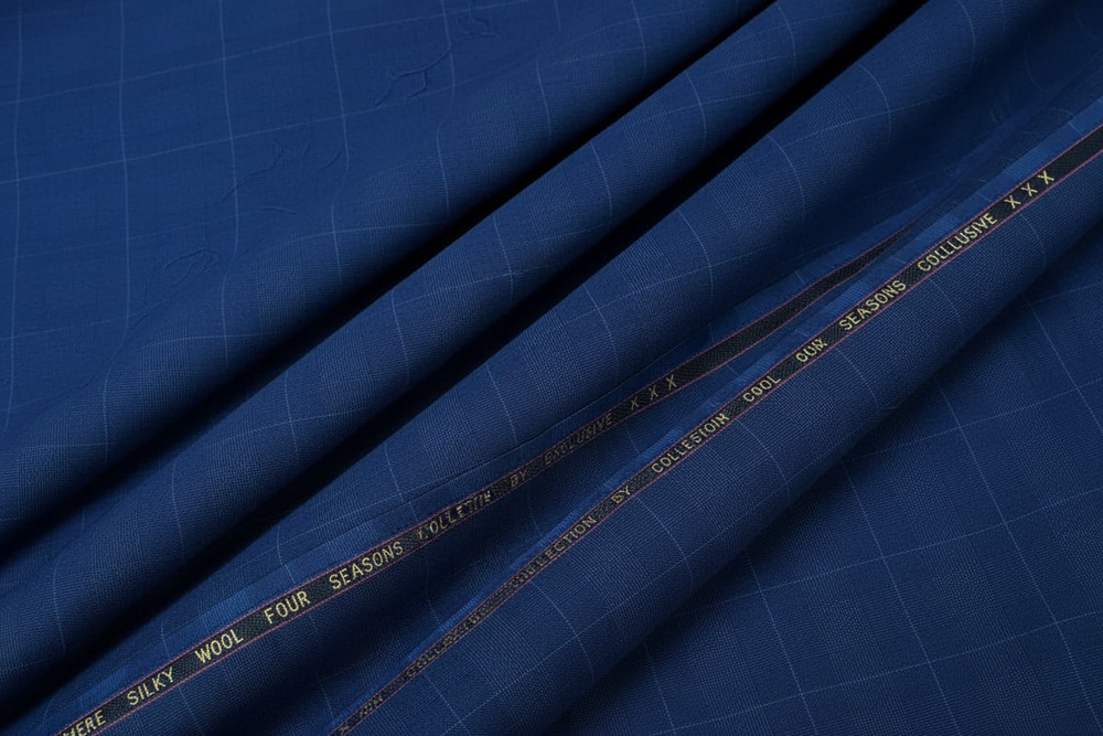 Blue Prince Of Wales Checked Suiting Fabric Cashmere Wool