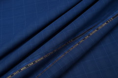 Blue Prince Of Wales Checked Suiting Fabric Cashmere Wool