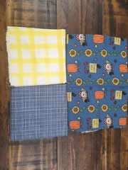 Lot of Fall Themed Fabric, scarecrow, pumpkin, sunflower, plaid,yellow,blue, 9oz
