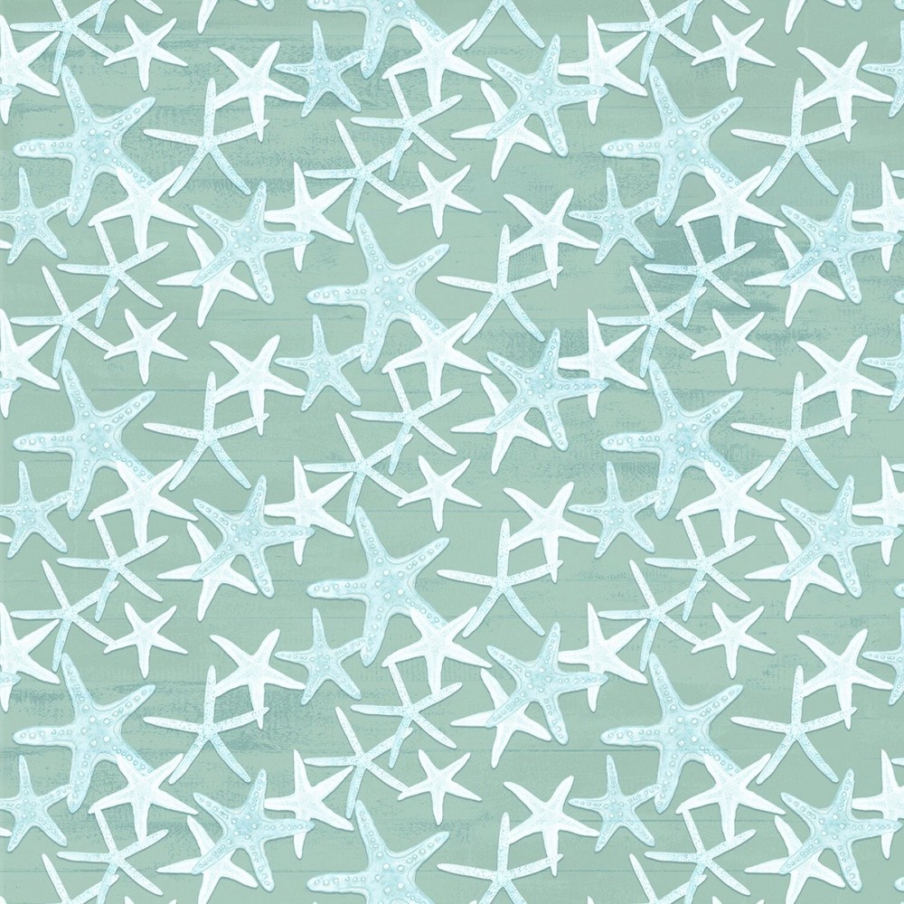 P&B Textiles Sea Whispers by Audrey Jeanne Roberts SWHI05783 G Green Star Cotton