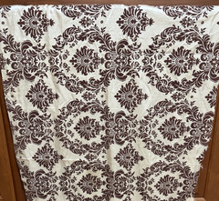 Vintage 1.5 YARDS+ Elegant Beige & Brown FLOCKED Fleur de Lis FABRIC 25″ x 59″