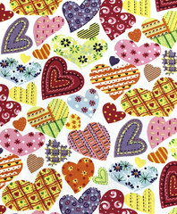 Heart Fabric Cotton Print Multicolor White Background 1 Yard X 42 Inches Wide