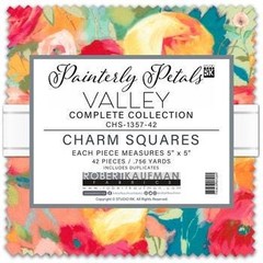Robert Kaufman Painterly Petals Valley Charm Squares, Floral Flowers Fabric,
