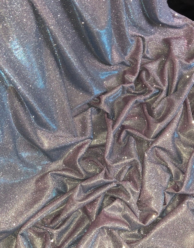 BTY Iridescent Lurex Glitter 4Way Stretch Fabric – Silver, Pink/Blue Color Shift