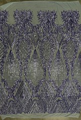 Francesca BLUE LAVENDER Vines and Diamonds Pattern Sequins on Light BLUE Mesh L