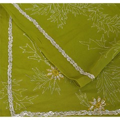 Sanskriti Vintage Pallu Fabric Georgette Hand Beaded Green Design Decor Craft