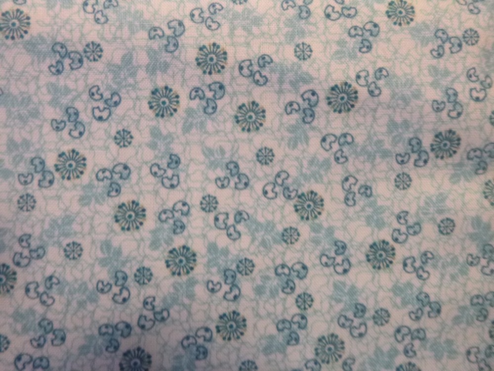 Turquoise Flowers on Aqua and White Cotton Fabric (44″ Wide x 50″ long)