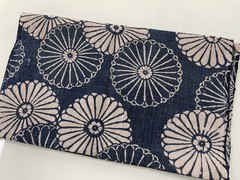 Vintage Japanese Handwoven Katazome Boro Indigo Fabric Chrysanthemum Faded 62″