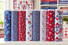 Front Porch Charm Patriotic 4th Main Blue 4693-75 Fabric By half yd cont cuts