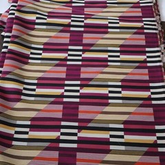 Vintage MCM Upholstery Fabric Linear Geometric Bars, Pink, Yellow, Black 5 yds