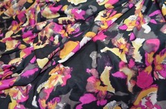 Polyester knit – black fuchsia yellow- soft, drapes well, medium weight 111″x 62