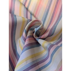 Vintage Pastel Rainbow Stripes Fabric with Metallic Silver, Cute Kawaii Fabric