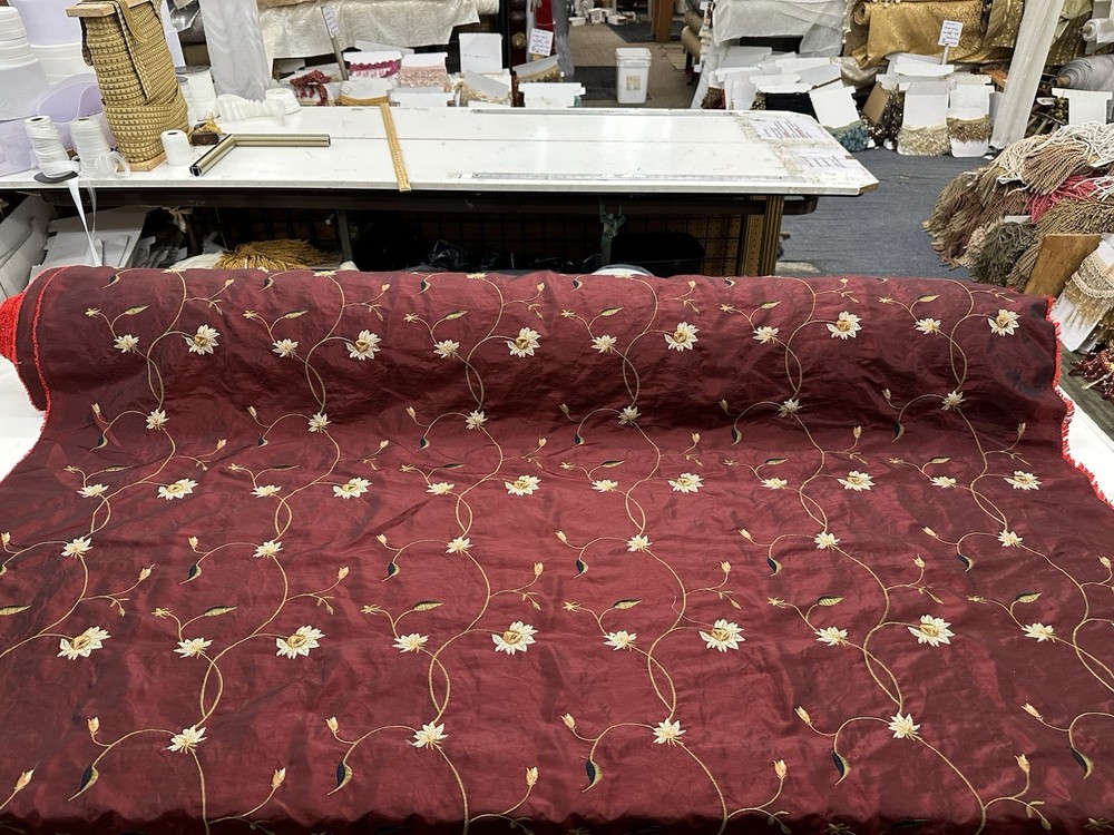 FAUX SILK FLOWERS EMBROIDERED~DRAPERY UPHOLSTERY Sold By The Yard