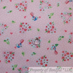 BonEful Fabric FQ Cotton Quilt VTG Cream Pink Maroon Flower Damask Shabby Chic L