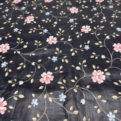 Vintage Glazed Cotton Chintz Black Small Floral 5th Avenue Designs BT Half Y #22