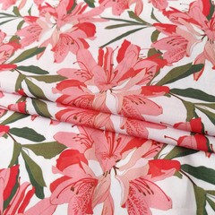 55” Wide By Yard Pink Floral Dress Fabric Soft Viscose Poplin Material Sewing
