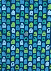 Megan Blue Fabrics 1/2 yd Double Knit Fabric Cartoon Ghosts Width 59”