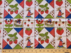 Vintage 1970’s cheater quilt fabric strawberries patchwork 44′ wide x 1 yard