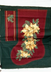 Christmas Stocking Fabric Panel – Burgundy with White Poinsettia Cut and Sew