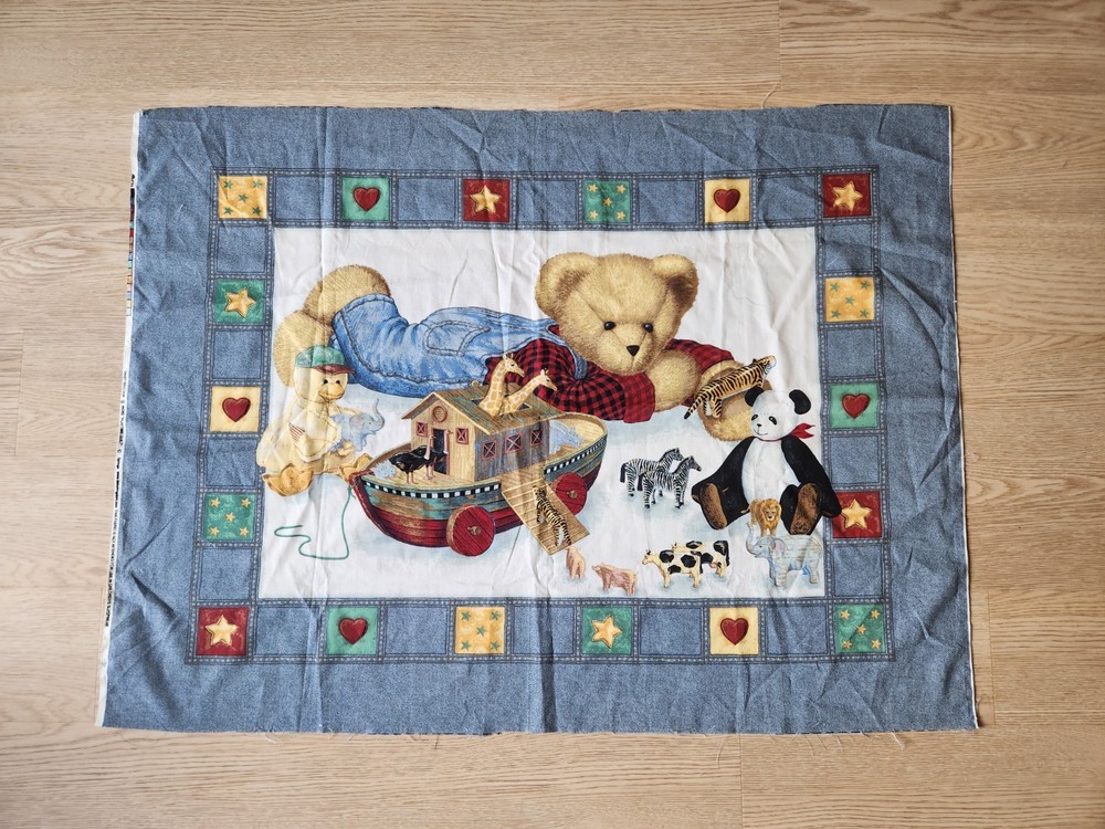 Vintage Daisy Kingdom #4263 Unfinished Quilt Panel Noah’s Ark Blue Jeans Teddy