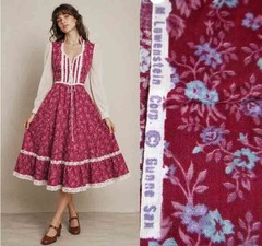 Vintage burgundy Foral Wamsutta For Gunne Sax Cotton Fabric fabric 6.5 m x 112cm