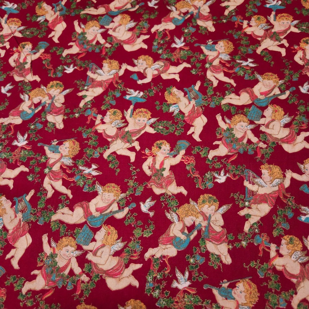 Christmas Cherubs BTY Sharon Kessler Concord Angels on Wine Red