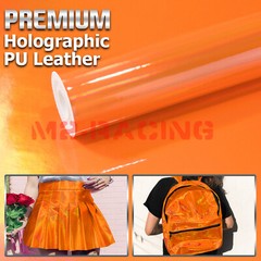 Fabric Holographic Orange Cloth Vinyl Weave PU Faux Leather Iridescent Craft DIY