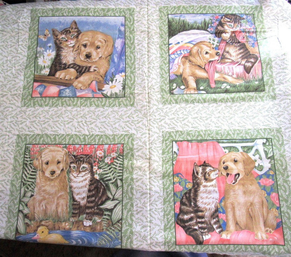 1 panel of 18″ Puppies & Kittens Quilt/Pillow Blocks, Makes 4 Blocks