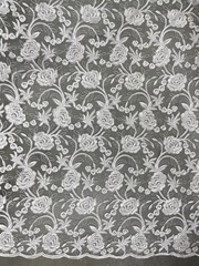 Dakota WHITE Polyester Corded Floral Embroidery on Mesh Lace Fabric by the Yard