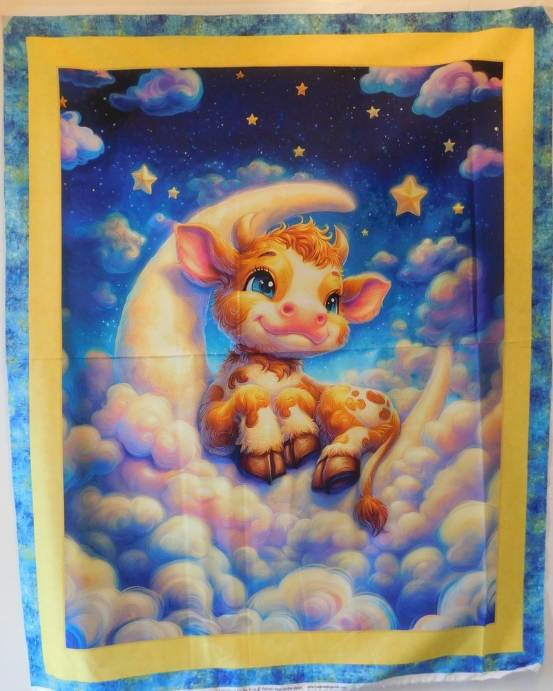 Moo On the Moon Fabric Panel 100% cotton by Marshall Dry Goods
